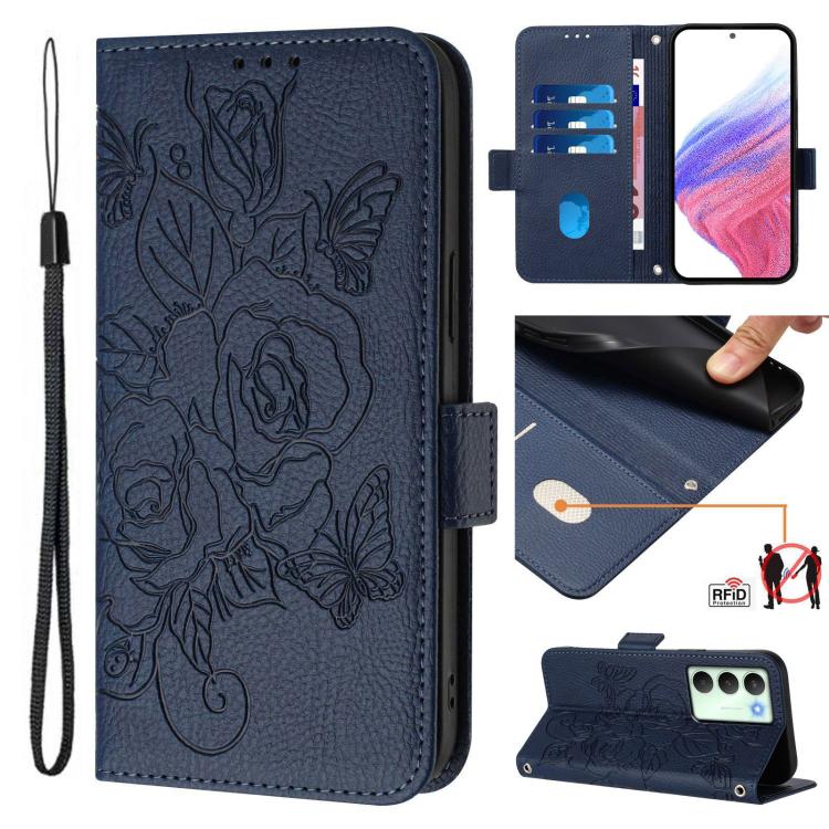 Embossed Rose RFID Anti-theft Leather Phone Case, For Realme 14x Global / V70 5G / C75 5G, For Realme Narzo 80 Pro / 14 Pro 5G India, For Realme 14 5G / 14T 5G Global, For Realme P3 Ultra 5G, For Realme P3 5G, For Realme 14 Pro+ 5G, For Realme 14 Pro 5...