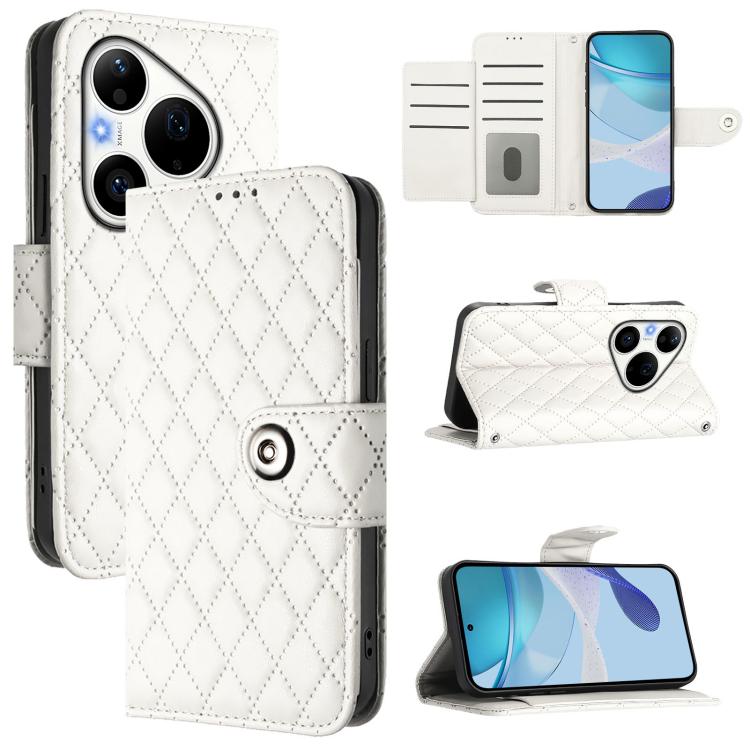 Rhombic Texture Flip Leather Phone Case with Lanyard, For Huawei nova 14 Lite 5G / nova 15 / 16z, For Huawei nova 16 5G, For Huawei Pura 90 Pro Max 5G, For Huawei Pura 90 Pro 5G, For Huawei Mate 70 Air 5G, For Huawei Enjoy 80s 4G                       ...