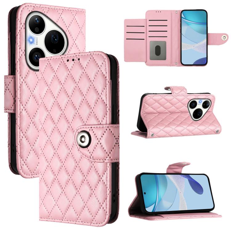 Rhombic Texture Flip Leather Phone Case with Lanyard, For Huawei nova 14 Lite 5G / nova 15 / 16z, For Huawei nova 16 5G, For Huawei Pura 90 Pro Max 5G, For Huawei Pura 90 Pro 5G, For Huawei Mate 70 Air 5G, For Huawei Enjoy 80s 4G                       ...