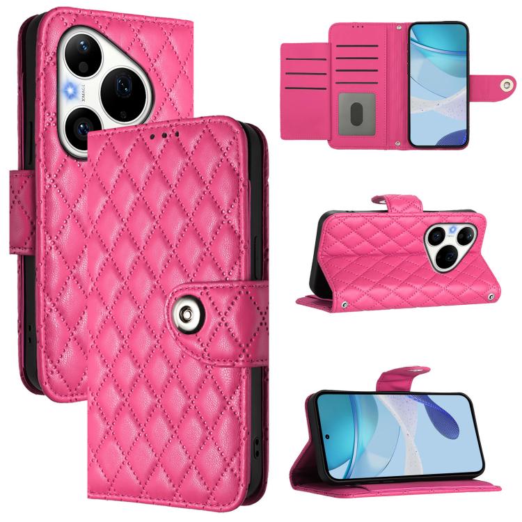 Rhombic Texture Flip Leather Phone Case with Lanyard, For Huawei nova 14 Lite 5G / nova 15 / 16z, For Huawei nova 16 5G, For Huawei Pura 90 Pro Max 5G, For Huawei Pura 90 Pro 5G, For Huawei Mate 70 Air 5G, For Huawei Enjoy 80s 4G                       ...