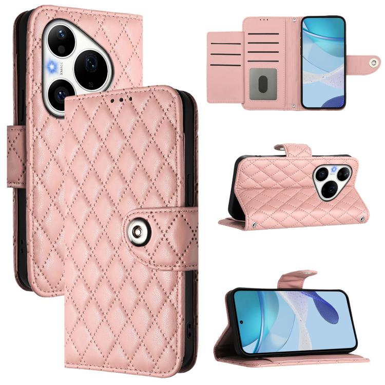 Rhombic Texture Flip Leather Phone Case with Lanyard, For Huawei nova 14 Lite 5G / nova 15 / 16z, For Huawei nova 16 5G, For Huawei Pura 90 Pro Max 5G, For Huawei Pura 90 Pro 5G, For Huawei Mate 70 Air 5G, For Huawei Enjoy 80s 4G                       ...