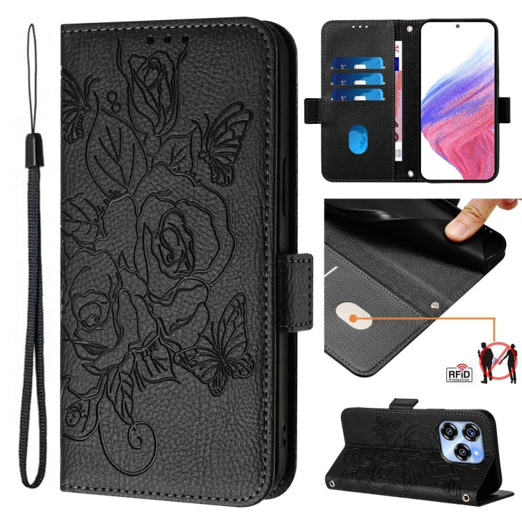 Embossed Rose RFID Anti-theft Leather Phone Case, For Oukitel C59 / C59 Pro, For Oukitel C57s, For Oukitel C53, For Oukitel C50, For Oukitel C37, For Oukitel C51, For Oukitel C38, For Oukitel C35 / C36