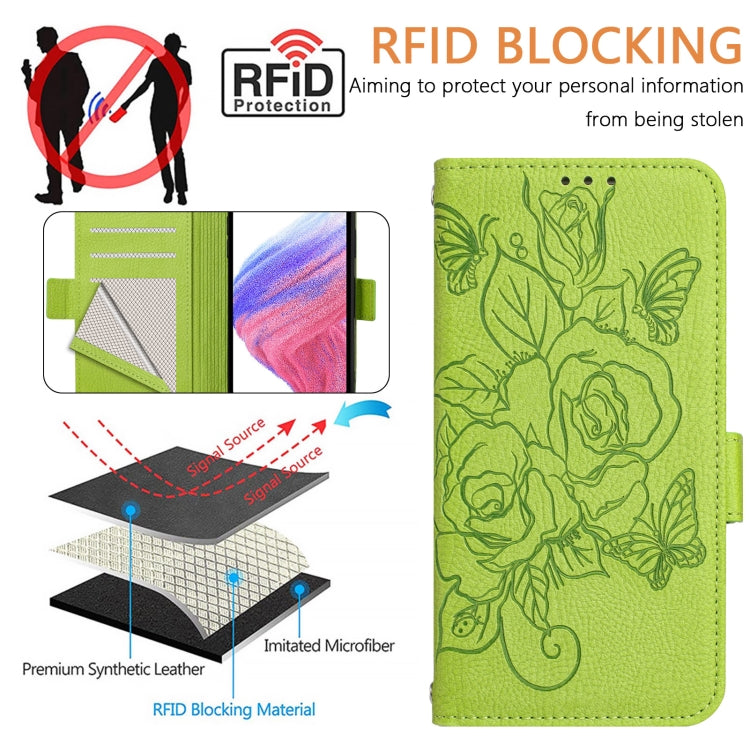 Embossed Rose RFID Anti-theft Leather Phone Case, For TCL 40 SE, For TCL 405 / 406 / 408, For TCL 403, For TCL 40R, For TCL 30 XL T701DL, For TCL 306, For TCL Stylus 5G, For TCL 303