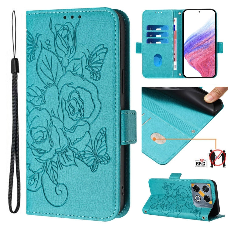 Embossed Rose RFID Anti-theft Leather Phone Case, For Infinix GT 20 Pro, For Infinix Note 40 Pro 4G, For Infinix Note 40 Pro 5G, For Infinix Note 40 4G, For Infinix Hot 40 / 40 Pro, For Infinix Hot 40i, For Infinix Smart 8, For Infinix Zero 30 4G