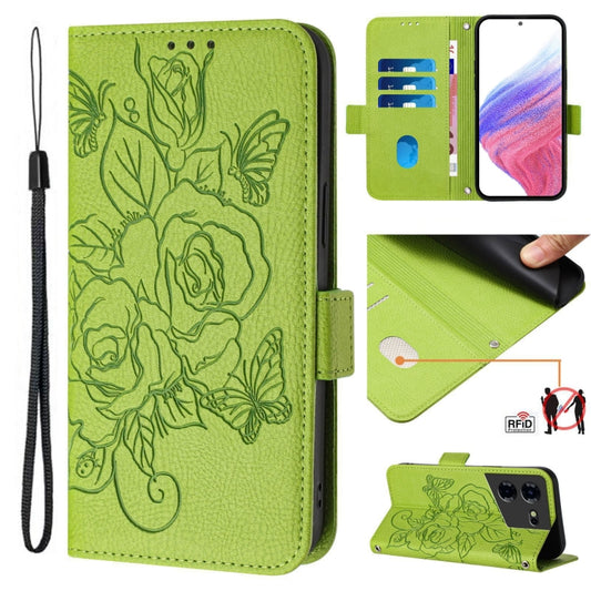 Embossed Rose RFID Anti-theft Leather Phone Case, For Tecno Pova 5 Pro 5G, For Tecno Pova Neo 3, For Tecno Pova 5 4G, For Tecno Camon 20 Premier 5G, For Tecno Camon 20 Pro 5G, For Tecno Camon 20 / 20 Pro 4G, For Tecno Spark Go 2023 / Pop 7 / Pop 7 Pro