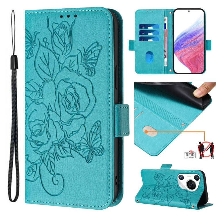 Embossed Rose RFID Anti-theft Leather Phone Case, For Huawei nova 14 5G, For Huawei nova 13 Pro, For Huawei nova 13 / nova 12, For Huawei nova 12i 4G, For Huawei nova 12s 4G, For Huawei Pura 70 Pro, For Huawei Pura 70, For Huawei Mate 60 Pro / 60 Pro+