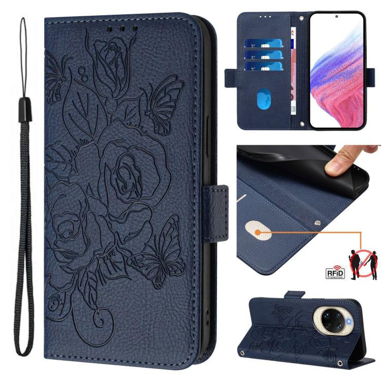 Embossed Rose RFID Anti-theft Leather Phone Case, For Huawei nova 14 5G, For Huawei nova 13 Pro, For Huawei nova 13 / nova 12, For Huawei nova 12i 4G, For Huawei nova 12s 4G, For Huawei Pura 70 Pro, For Huawei Pura 70, For Huawei Mate 60 Pro / 60 Pro+
