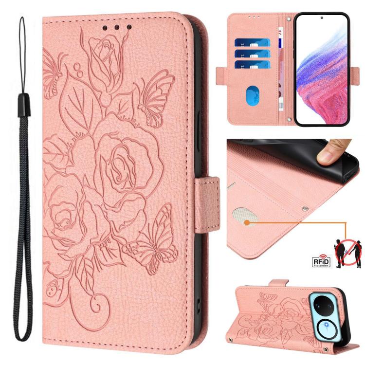 Embossed Rose RFID Anti-theft Leather Phone Case, For Huawei nova 16z, For Huawei nova 16, For Huawei Pura 90 Pro Max, For Huawei Pura 90 Pro, For Huawei Mate 70 Air, For Huawei Enjoy 80s, For Huawei nova 14 Ultra 5G, For Huawei nova 14 Pro 5G