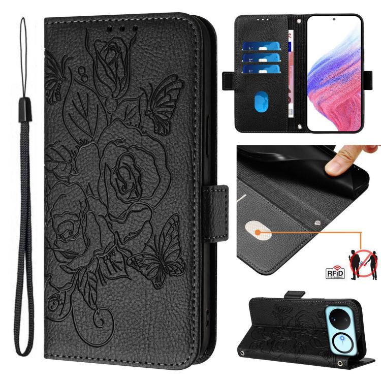 Embossed Rose RFID Anti-theft Leather Phone Case, For Huawei nova 16z, For Huawei nova 16, For Huawei Pura 90 Pro Max, For Huawei Pura 90 Pro, For Huawei Mate 70 Air, For Huawei Enjoy 80s, For Huawei nova 14 Ultra 5G, For Huawei nova 14 Pro 5G