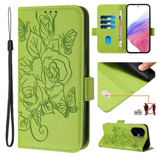 Embossed Rose RFID Anti-theft Leather Phone Case, For Honor 300 5G, For Honor X9c 5G, For Honor 200 Smart 5G, For Honor X6b, For Honor 200, For Honor 200 Pro, For Honor Play 50, For Honor 200 Lite Global