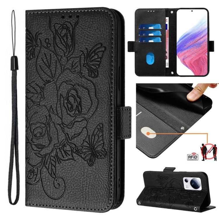 Embossed Rose RFID Anti-theft Leather Phone Case, For Xiaomi Civi 3 5G, For Xiaomi 13 Lite 5G / Civi 2, For Xiaomi 13 Pro 5G, For Xiaomi 13 5G, For Xiaomi 12S Ultra, For Xiaomi 12 Pro / 12S Pro, For Xiaomi 12 5G / 12X 5G / 12S 5G, For Xiaomi 12 Lite