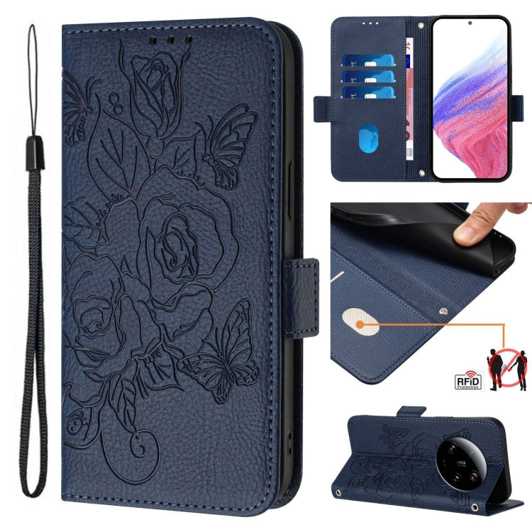 Embossed Rose RFID Anti-theft Leather Phone Case, For Xiaomi 14T Pro, For Xiaomi 14T, For Xiaomi Poco F6 5G, For Xiaomi Poco X6 Neo 5G, For Xiaomi 14 Ultra 5G Global, For Xiaomi 14 Pro 5G, For Xiaomi 14 5G, For Xiaomi 13 Ultra