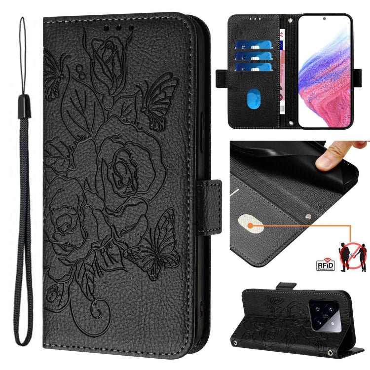 Embossed Rose RFID Anti-theft Leather Phone Case, For Xiaomi 14T Pro, For Xiaomi 14T, For Xiaomi Poco F6 5G, For Xiaomi Poco X6 Neo 5G, For Xiaomi 14 Ultra 5G Global, For Xiaomi 14 Pro 5G, For Xiaomi 14 5G, For Xiaomi 13 Ultra