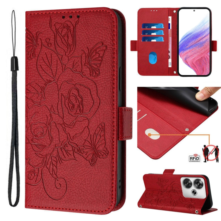 Embossed Rose RFID Anti-theft Leather Phone Case, For Xiaomi 14T Pro, For Xiaomi 14T, For Xiaomi Poco F6 5G, For Xiaomi Poco X6 Neo 5G, For Xiaomi 14 Ultra 5G Global, For Xiaomi 14 Pro 5G, For Xiaomi 14 5G, For Xiaomi 13 Ultra