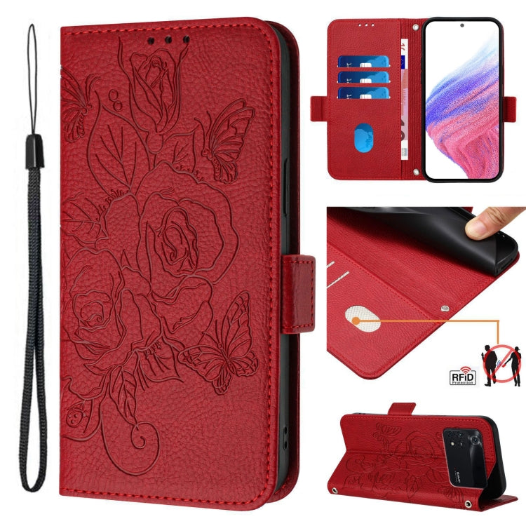 Embossed Rose RFID Anti-theft Leather Phone Case, For Xiaomi Civi 1S, For Xiaomi Poco M4 Pro 4G, For Xiaomi Poco X4 Pro 5G, For Xiaomi Mi 11 Lite, For Xiaomi 11T / 11T Pro, For Xiaomi Poco X3 GT, For Xiaomi Poco X3 / X3 NFC / X3 Pro                    ...