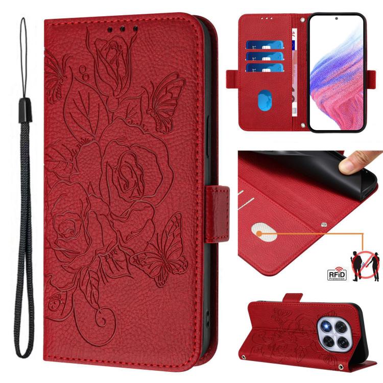 Embossed Rose RFID Anti-theft Leather Phone Case, For Xiaomi Poco M6 Plus / Redmi 13x 4G, For Xiaomi Poco C71 / Redmi A5 4G 171.7mm, For Xiaomi Poco F7 Pro / F7 Ultra, For Xiaomi Poco M7 5G / C75 4G, For Xiaomi Poco X7 5G / Redmi Note 14 Pro 5G        ...