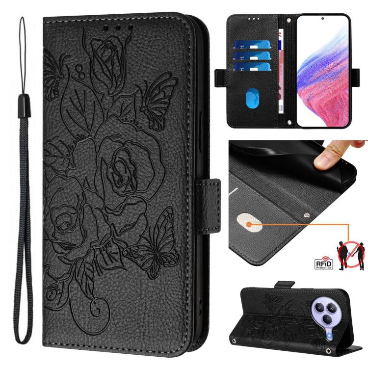 Embossed Rose RFID Anti-theft Leather Phone Case, For Xiaomi 17 Max 5G, For Xiaomi 17T Pro 5G, For Xiaomi Poco M7 4G 169mm, For Redmi 15 5G Global / 15 4G SEA 169.5mm, For Xiaomi 15T Pro 5G, For Xiaomi 15T 5G, For Xiaomi Civi 5 Pro 5G                  ...