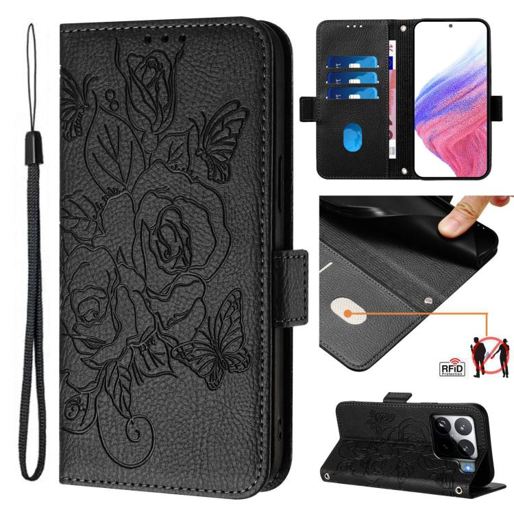 Embossed Rose RFID Anti-theft Leather Phone Case, For Xiaomi 17 Max 5G, For Xiaomi 17T Pro 5G, For Xiaomi Poco M7 4G 169mm, For Redmi 15 5G Global / 15 4G SEA 169.5mm, For Xiaomi 15T Pro 5G, For Xiaomi 15T 5G, For Xiaomi Civi 5 Pro 5G                  ...