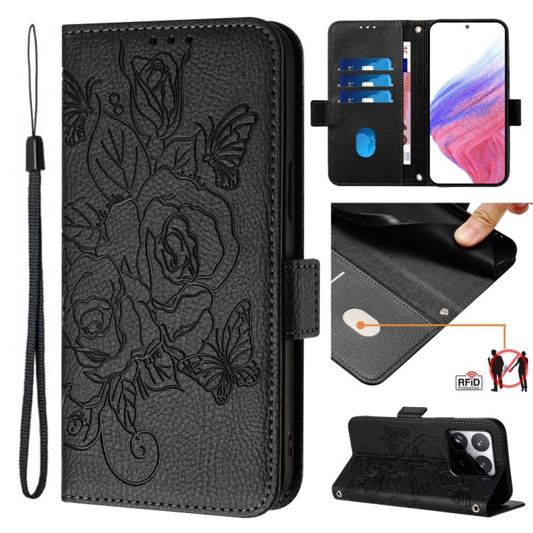 Embossed Rose RFID Anti-theft Leather Phone Case, For Xiaomi 17 Max 5G, For Xiaomi 17T Pro 5G, For Xiaomi Poco M7 4G 169mm, For Redmi 15 5G Global / 15 4G SEA 169.5mm, For Xiaomi 15T Pro 5G, For Xiaomi 15T 5G, For Xiaomi Civi 5 Pro 5G                  ...
