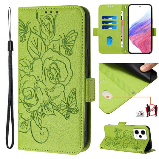 Embossed Rose RFID Anti-theft Leather Phone Case, For Redmi Note 12 Pro Speed / Note 12 Pro 5G, For Redmi Note 12 5G India / Xiaomi Poco X5, For Redmi 12C / 11A, For Redmi 11 Prime 5G / Note 11R, For Redmi 10 5G / 10 Prime+ 5G Global                   ...
