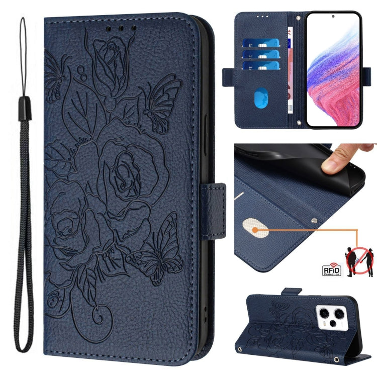 Embossed Rose RFID Anti-theft Leather Phone Case, For Redmi Note 12 Pro Speed / Note 12 Pro 5G, For Redmi Note 12 5G India / Xiaomi Poco X5, For Redmi 12C / 11A, For Redmi 11 Prime 5G / Note 11R, For Redmi 10 5G / 10 Prime+ 5G Global                   ...