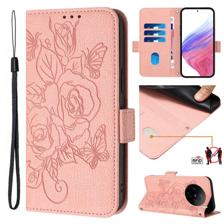 Embossed Rose RFID Anti-theft Leather Phone Case, For vivo V40 Lite 5G IDN, For vivo iQOO Z9s 5G / V40e 5G India, For vivo Y300 Pro, For vivo iQOO Z9s Pro 5G / T3 Pro 5G India, For vivo S19 Pro, For vivo S19, For vivo Y28 4G, For vivo X100s 5G