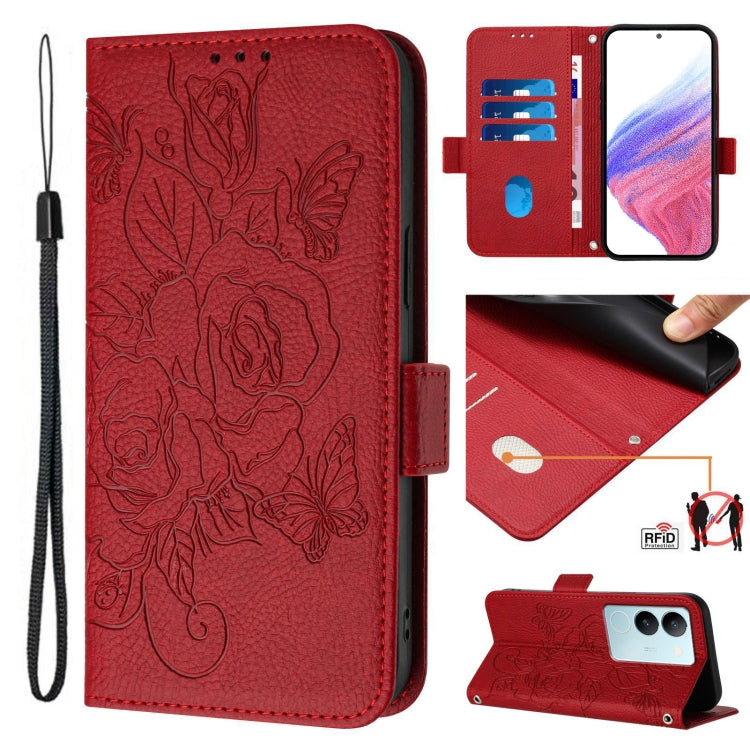 Embossed Rose RFID Anti-theft Leather Phone Case, For vivo V30 5G / V30 Pro 5G Global, For vivo V29e / Y200 / V30 Lite 5G Global, For vivo X100 Pro 5G, For vivo X100, For vivo Y36 5G / 4G / Y27s 4G Global, For vivo V29 5G Global / V29 Pro              ...