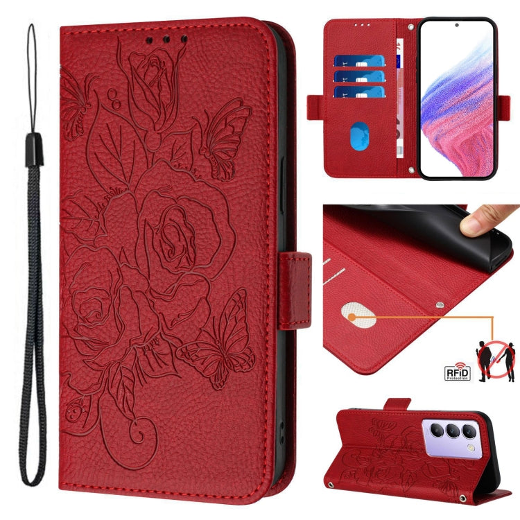 Embossed Rose RFID Anti-theft Leather Phone Case, For vivo Y03 4G Global / Y18 4G, For vivo Y38 5G / Y200i / T3x 5G, For vivo V30e Global, For vivo iQOO Z9x, For vivo iQOO Z9 / iQOO Z9 Turbo, For vivo Y200e 5G, For vivo V30 Lite 5G India / V40 SE 5G   ...