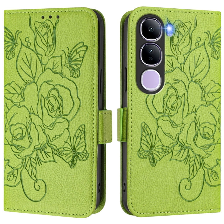 Embossed Rose RFID Anti-theft Leather Phone Case, For vivo V40 Lite 5G IDN, For vivo iQOO Z9s 5G / V40e 5G India, For vivo Y300 Pro, For vivo iQOO Z9s Pro 5G / T3 Pro 5G India, For vivo S19 Pro, For vivo S19, For vivo Y28 4G, For vivo X100s 5G