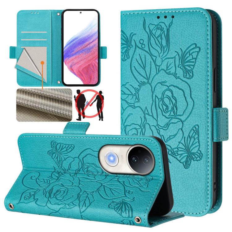 Embossed Rose RFID Anti-theft Leather Phone Case, For vivo Y39 5G Global, For vivo V50 Lite 5G, For vivo Y29s 5G / Y04 4G Global, For vivo Y29 4G Global, For vivo V50 5G Global, For vivo S20 5G, For vivo S20 Pro 5G, For vivo Y300 5G