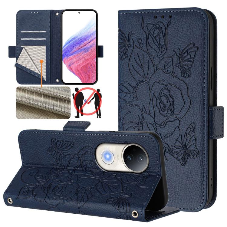 Embossed Rose RFID Anti-theft Leather Phone Case, For vivo Y39 5G Global, For vivo V50 Lite 5G, For vivo Y29s 5G / Y04 4G Global, For vivo Y29 4G Global, For vivo V50 5G Global, For vivo S20 5G, For vivo S20 Pro 5G, For vivo Y300 5G