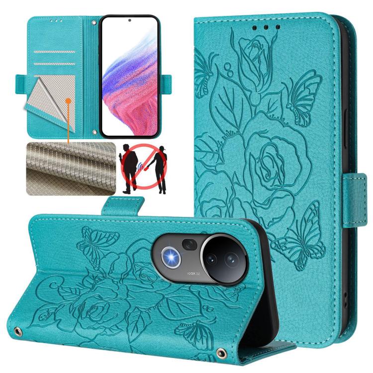 Embossed Rose RFID Anti-theft Leather Phone Case, For vivo Y39 5G Global, For vivo V50 Lite 5G, For vivo Y29s 5G / Y04 4G Global, For vivo Y29 4G Global, For vivo V50 5G Global, For vivo S20 5G, For vivo S20 Pro 5G, For vivo Y300 5G