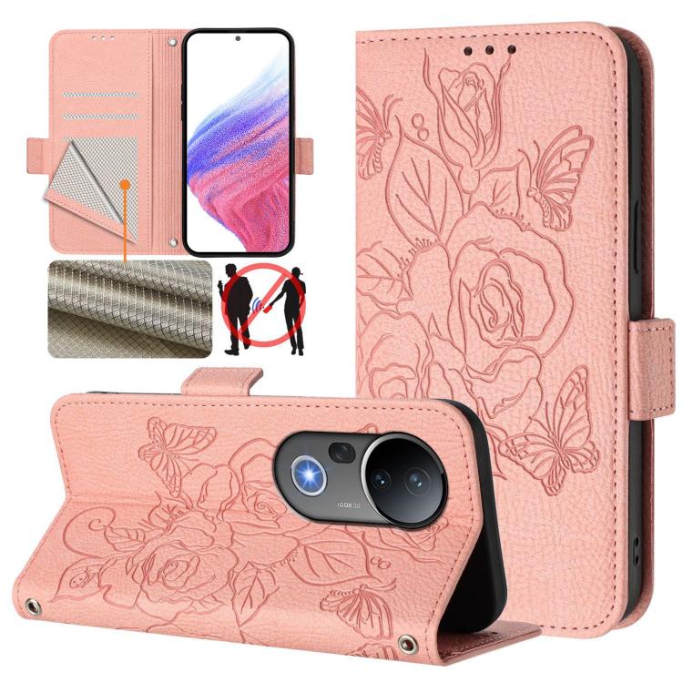 Embossed Rose RFID Anti-theft Leather Phone Case, For vivo Y39 5G Global, For vivo V50 Lite 5G, For vivo Y29s 5G / Y04 4G Global, For vivo Y29 4G Global, For vivo V50 5G Global, For vivo S20 5G, For vivo S20 Pro 5G, For vivo Y300 5G