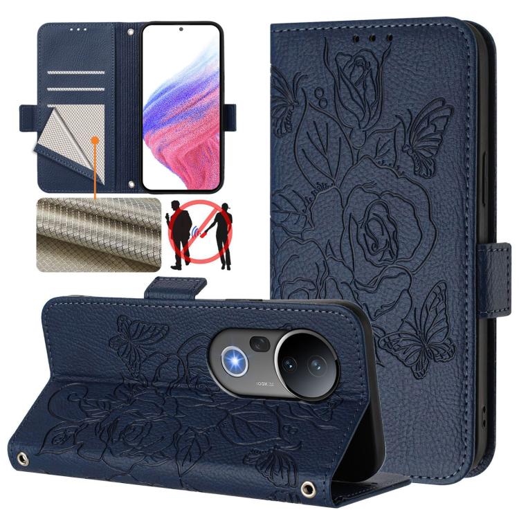 Embossed Rose RFID Anti-theft Leather Phone Case, For vivo Y39 5G Global, For vivo V50 Lite 5G, For vivo Y29s 5G / Y04 4G Global, For vivo Y29 4G Global, For vivo V50 5G Global, For vivo S20 5G, For vivo S20 Pro 5G, For vivo Y300 5G