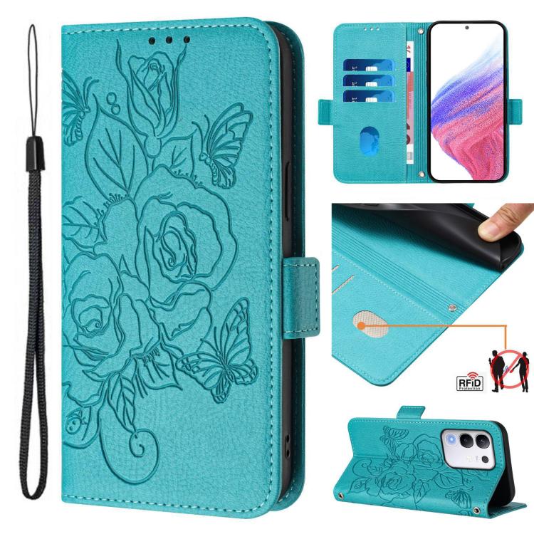 Embossed Rose RFID Anti-theft Leather Phone Case, For vivo Y39 5G Global, For vivo V50 Lite 5G, For vivo Y29s 5G / Y04 4G Global, For vivo Y29 4G Global, For vivo V50 5G Global, For vivo S20 5G, For vivo S20 Pro 5G, For vivo Y300 5G