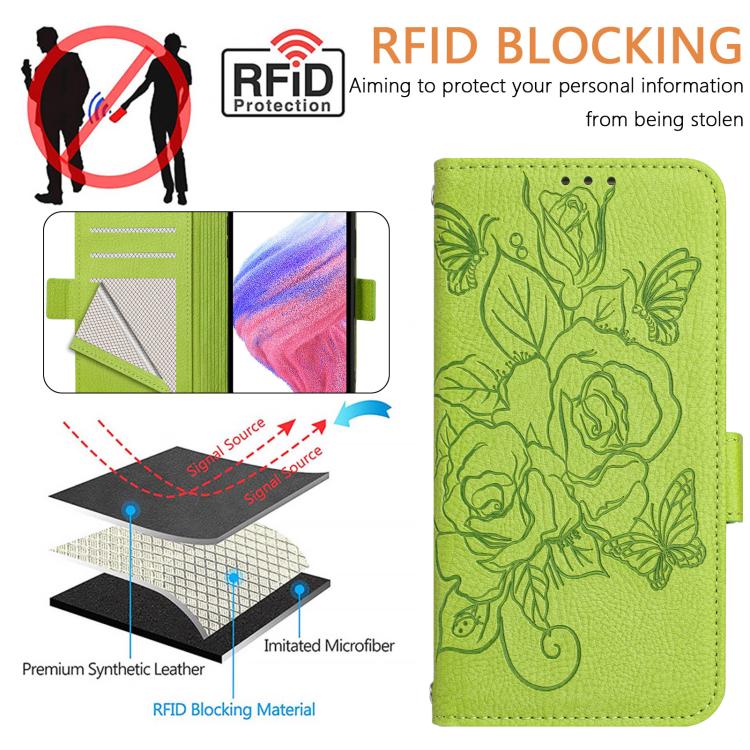 Embossed Rose RFID Anti-theft Leather Phone Case, For vivo Y39 5G Global, For vivo V50 Lite 5G, For vivo Y29s 5G / Y04 4G Global, For vivo Y29 4G Global, For vivo V50 5G Global, For vivo S20 5G, For vivo S20 Pro 5G, For vivo Y300 5G