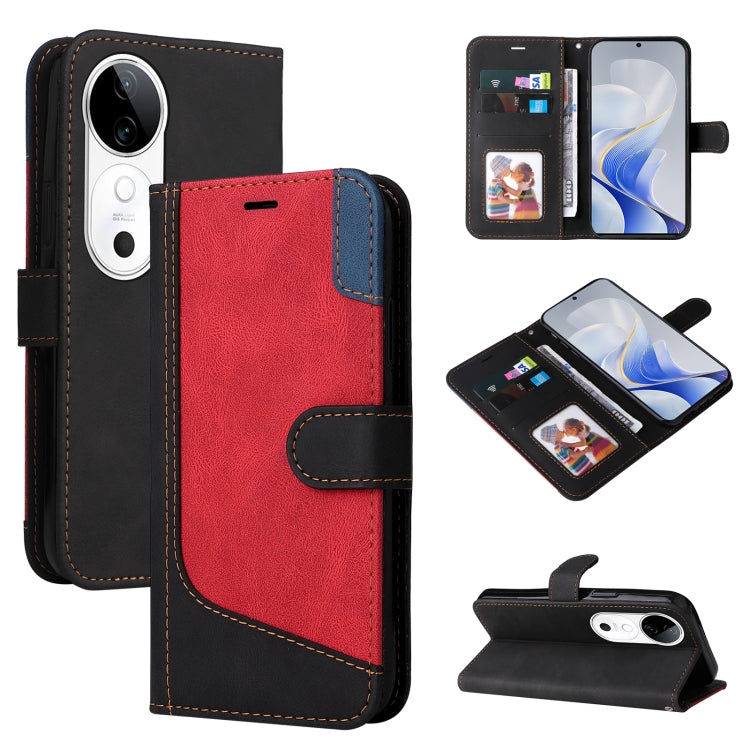 Three Color Splicing Leather Phone Case, For vivo V40 5G, For vivo Y28 4G