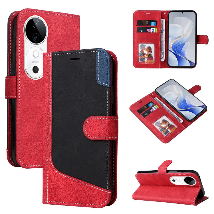 Three Color Splicing Leather Phone Case, For vivo V40 5G, For vivo Y28 4G