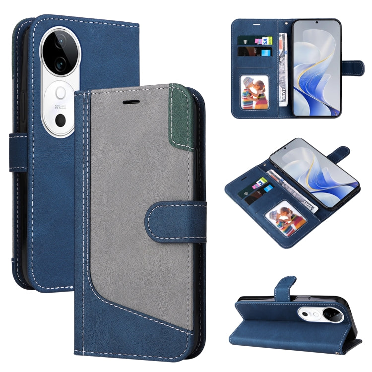 Three Color Splicing Leather Phone Case, For vivo V40 5G, For vivo Y28 4G