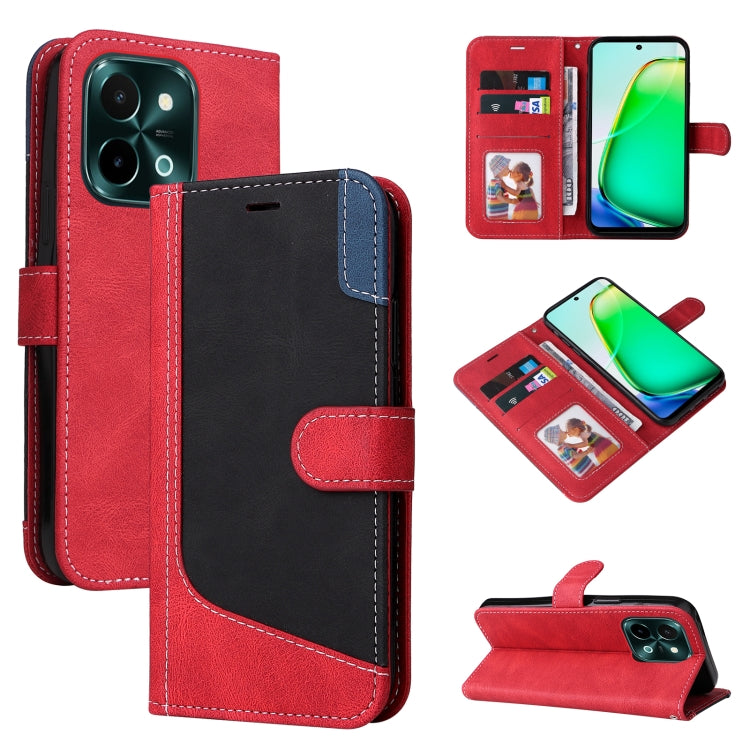 Three Color Splicing Leather Phone Case, For vivo V40 5G, For vivo Y28 4G