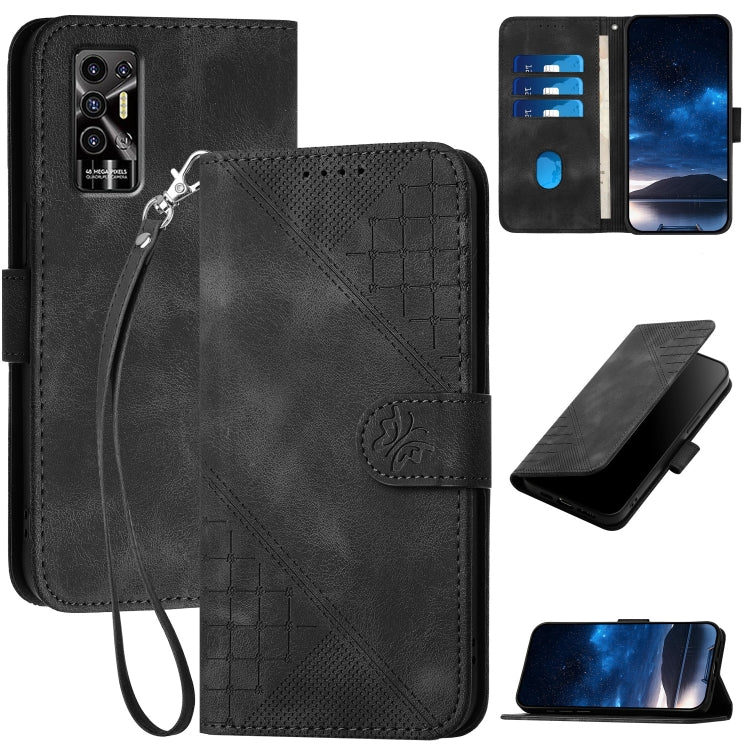 Grid Butterfly Embossed Pattern Leather Phone Case with Lanyard, For Tecno Pop 7 / 7 Pro, For Tecno Spark 10C, For Tecno Spark 10 4G, For Tecno Spark Go 2023, For Tecno Spark 10 Pro, For Tecno Pova 4, For Tecno Pova 3