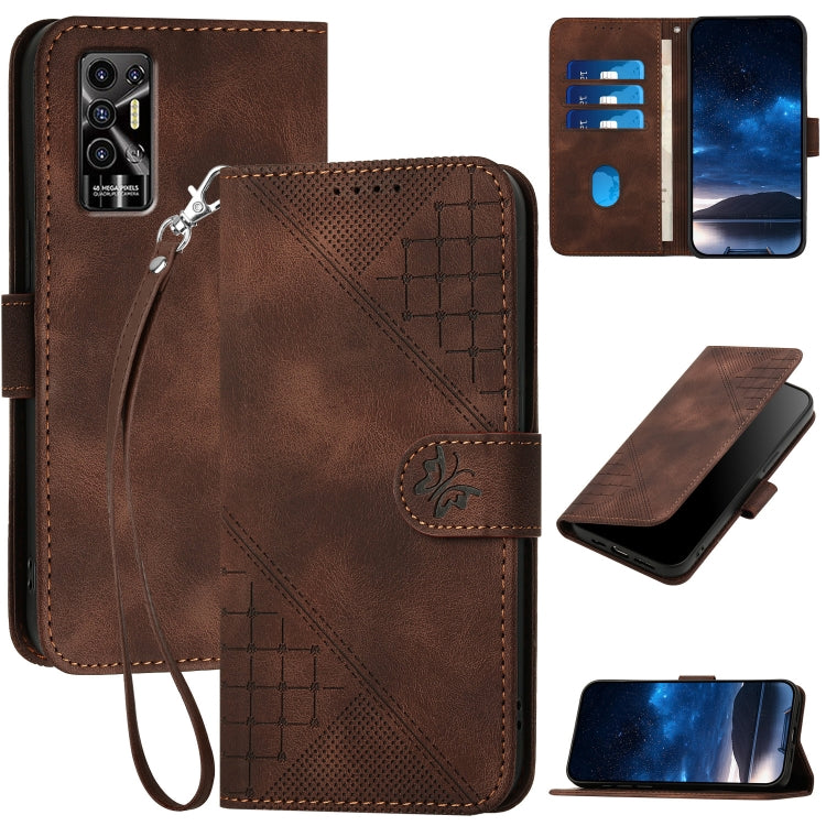 Grid Butterfly Embossed Pattern Leather Phone Case with Lanyard, For Tecno Pop 7 / 7 Pro, For Tecno Spark 10C, For Tecno Spark 10 4G, For Tecno Spark Go 2023, For Tecno Spark 10 Pro, For Tecno Pova 4, For Tecno Pova 3