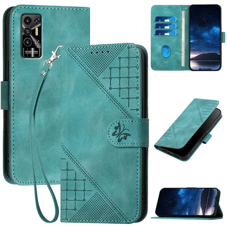 Grid Butterfly Embossed Pattern Leather Phone Case with Lanyard, For Tecno Pop 7 / 7 Pro, For Tecno Spark 10C, For Tecno Spark 10 4G, For Tecno Spark Go 2023, For Tecno Spark 10 Pro, For Tecno Pova 4, For Tecno Pova 3