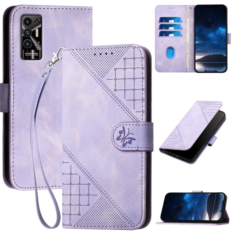 Grid Butterfly Embossed Pattern Leather Phone Case with Lanyard, For Tecno Pop 7 / 7 Pro, For Tecno Spark 10C, For Tecno Spark 10 4G, For Tecno Spark Go 2023, For Tecno Spark 10 Pro, For Tecno Pova 4, For Tecno Pova 3
