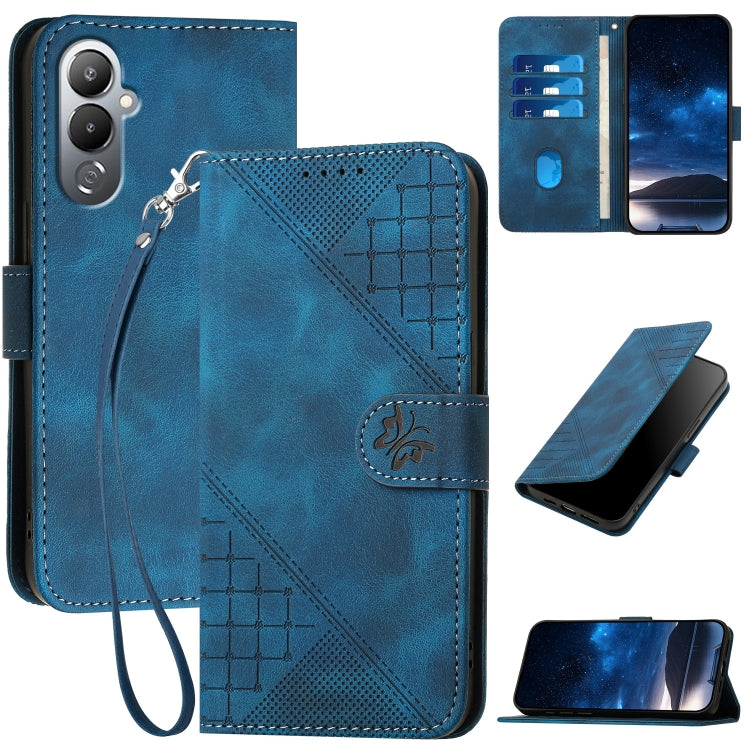Grid Butterfly Embossed Pattern Leather Phone Case with Lanyard, For Tecno Pop 7 / 7 Pro, For Tecno Spark 10C, For Tecno Spark 10 4G, For Tecno Spark Go 2023, For Tecno Spark 10 Pro, For Tecno Pova 4, For Tecno Pova 3