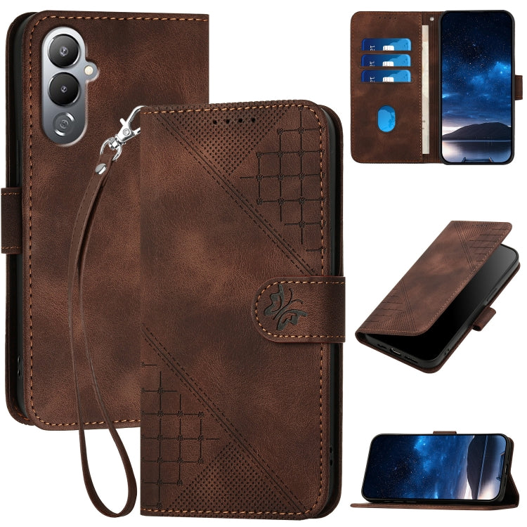 Grid Butterfly Embossed Pattern Leather Phone Case with Lanyard, For Tecno Pop 7 / 7 Pro, For Tecno Spark 10C, For Tecno Spark 10 4G, For Tecno Spark Go 2023, For Tecno Spark 10 Pro, For Tecno Pova 4, For Tecno Pova 3