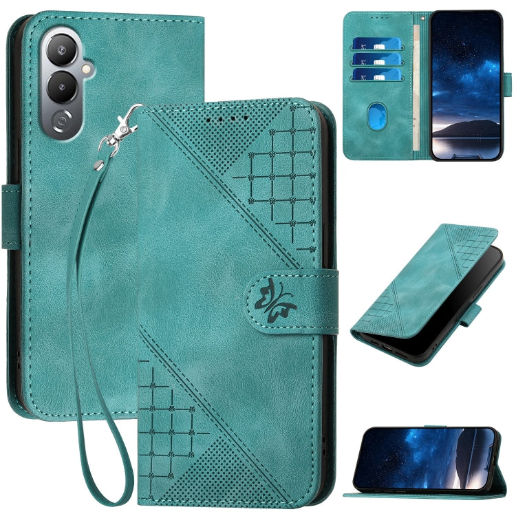 Grid Butterfly Embossed Pattern Leather Phone Case with Lanyard, For Tecno Pop 7 / 7 Pro, For Tecno Spark 10C, For Tecno Spark 10 4G, For Tecno Spark Go 2023, For Tecno Spark 10 Pro, For Tecno Pova 4, For Tecno Pova 3