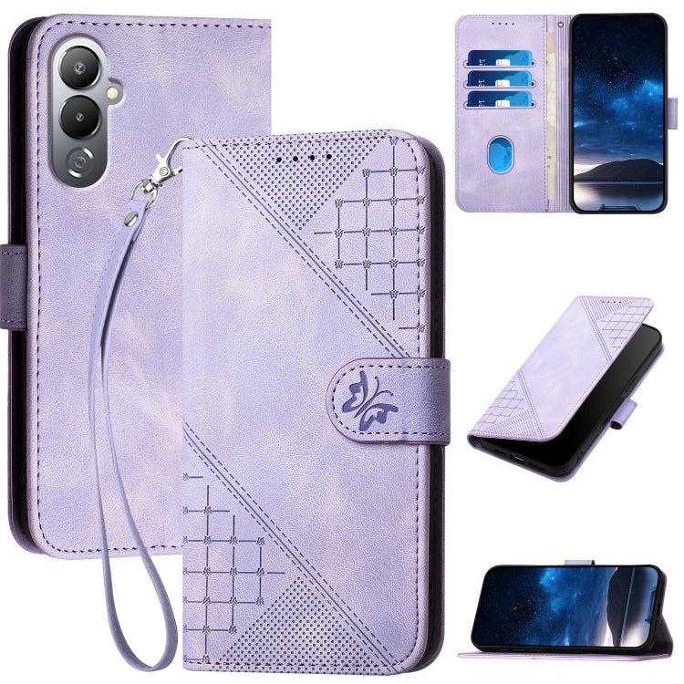 Grid Butterfly Embossed Pattern Leather Phone Case with Lanyard, For Tecno Pop 7 / 7 Pro, For Tecno Spark 10C, For Tecno Spark 10 4G, For Tecno Spark Go 2023, For Tecno Spark 10 Pro, For Tecno Pova 4, For Tecno Pova 3