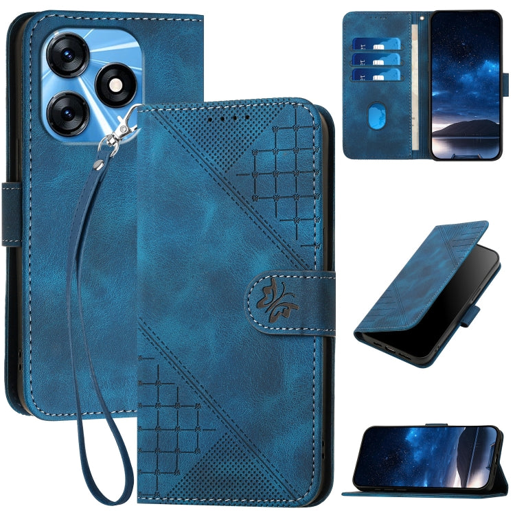 Grid Butterfly Embossed Pattern Leather Phone Case with Lanyard, For Tecno Pop 7 / 7 Pro, For Tecno Spark 10C, For Tecno Spark 10 4G, For Tecno Spark Go 2023, For Tecno Spark 10 Pro, For Tecno Pova 4, For Tecno Pova 3