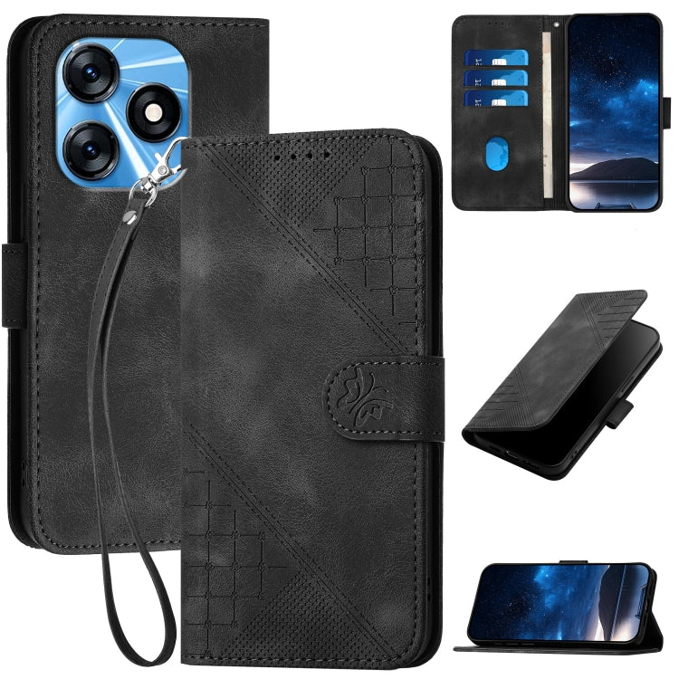 Grid Butterfly Embossed Pattern Leather Phone Case with Lanyard, For Tecno Pop 7 / 7 Pro, For Tecno Spark 10C, For Tecno Spark 10 4G, For Tecno Spark Go 2023, For Tecno Spark 10 Pro, For Tecno Pova 4, For Tecno Pova 3